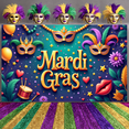 thumbnail image 5 of Colorful Feathers Mardi Gras Banner Gold Masquerade Carnival Display Green Flags Star Decorations Happy Mardi Gras Backdrop for Mardi Gras Party Masquerade Ball Festival Celebration, 5 of 9