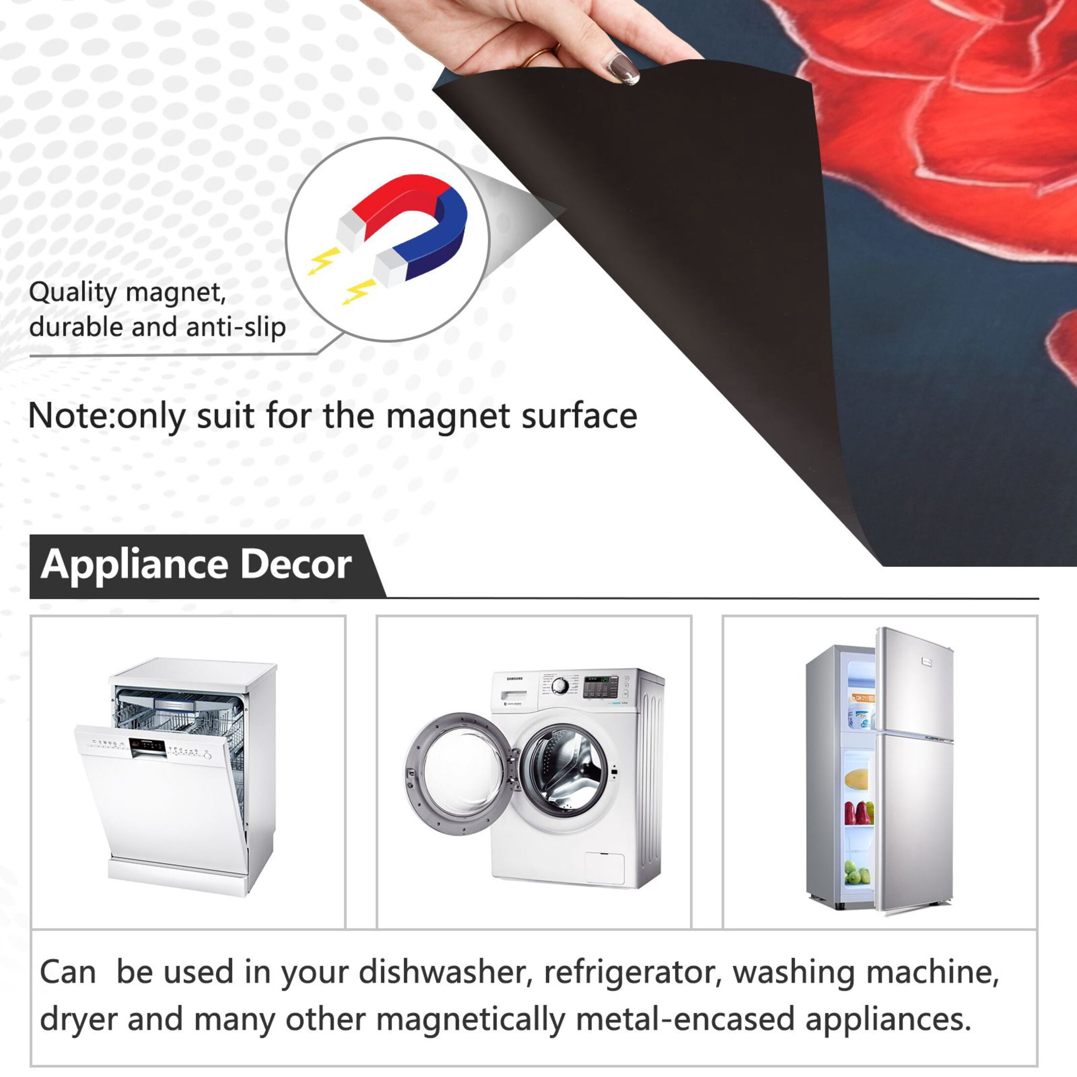 Dishwasher Magnetic Sticker 23x26 Inch Refrigerator Magnetic Sticker Washing Machine Magnetic Sticker Kitchen Panel Magnetic Sticker Home Decor Big Red Rose