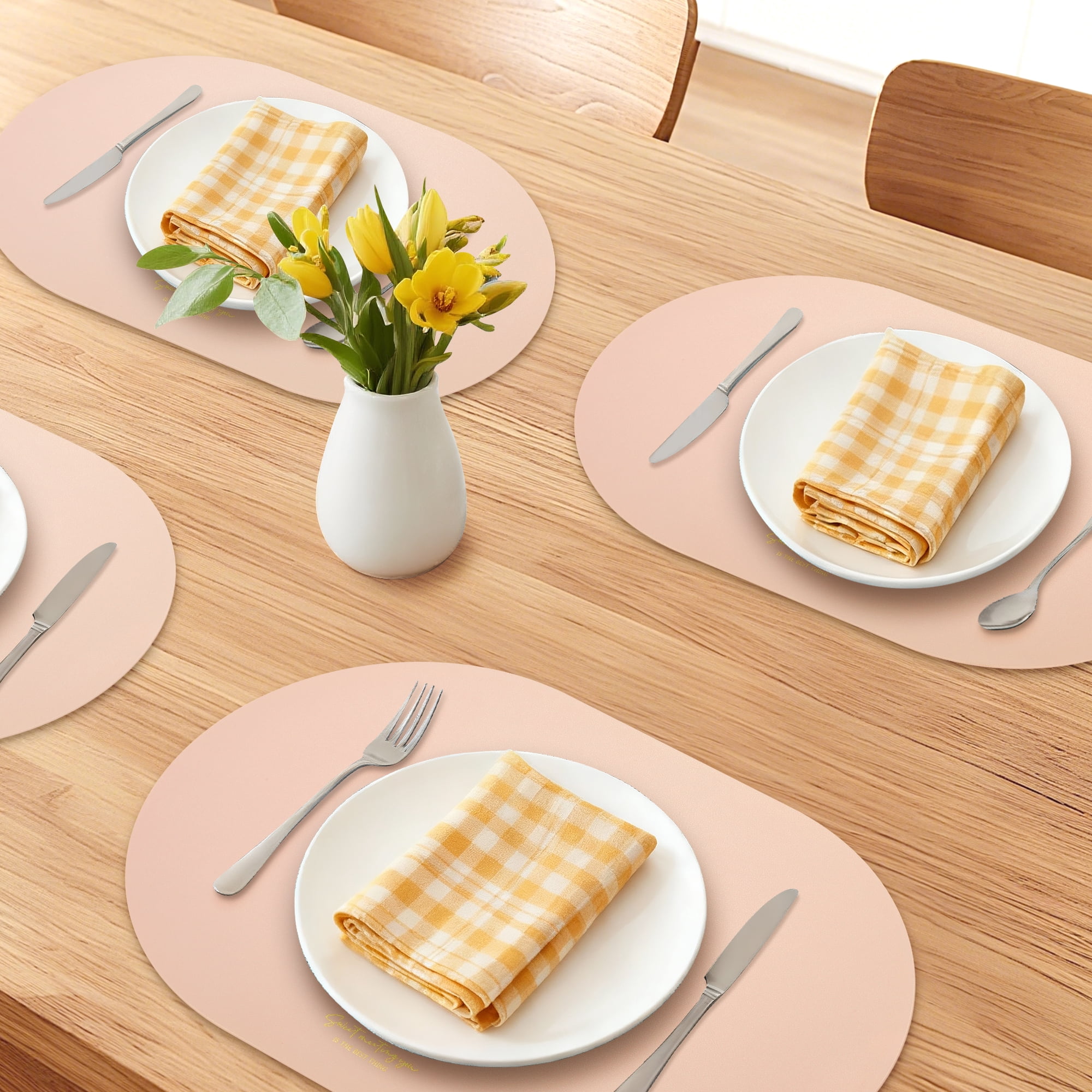 Unique Bargains 4pcs Faux Leather Placemats for Kitchen Pink 17.7"x11.8"
