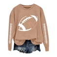 thumbnail image 3 of GILIGEGE Warm Fall Winter Football Themed Womens Sweatshirt,Front Heart Football Pattern & Back Retro Ball Print Crew Neck Pullover,Soft Breathable Oversized Long Sleeve Game Day Clothing Khaki 3XL, 3 of 7