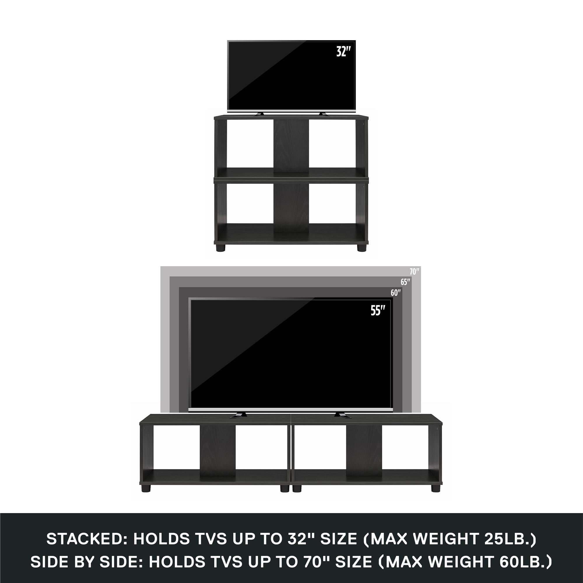 Mainstays Expandable Side by Side or Stacking TV Stand for TVs up to 70 inches, Black Oak