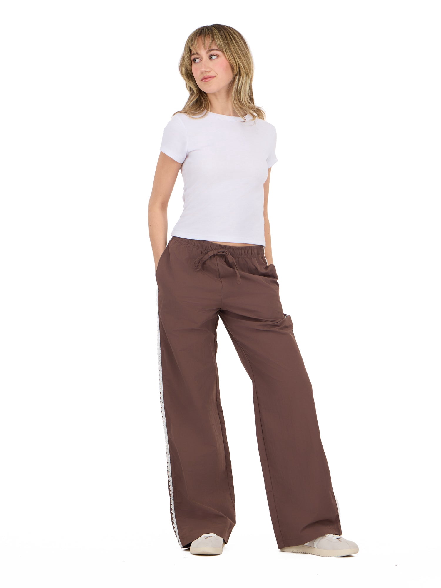 Forever 21 Women's Nylon Wide Leg Pant with Lace Trim, Sizes XS-XL