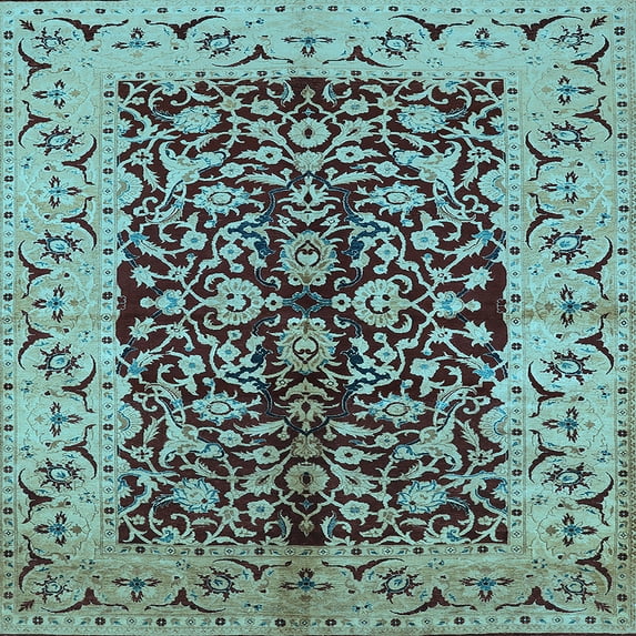 Ahgly Company Indoor Square Oriental Light Blue Traditional Area Rugs, 6' Square