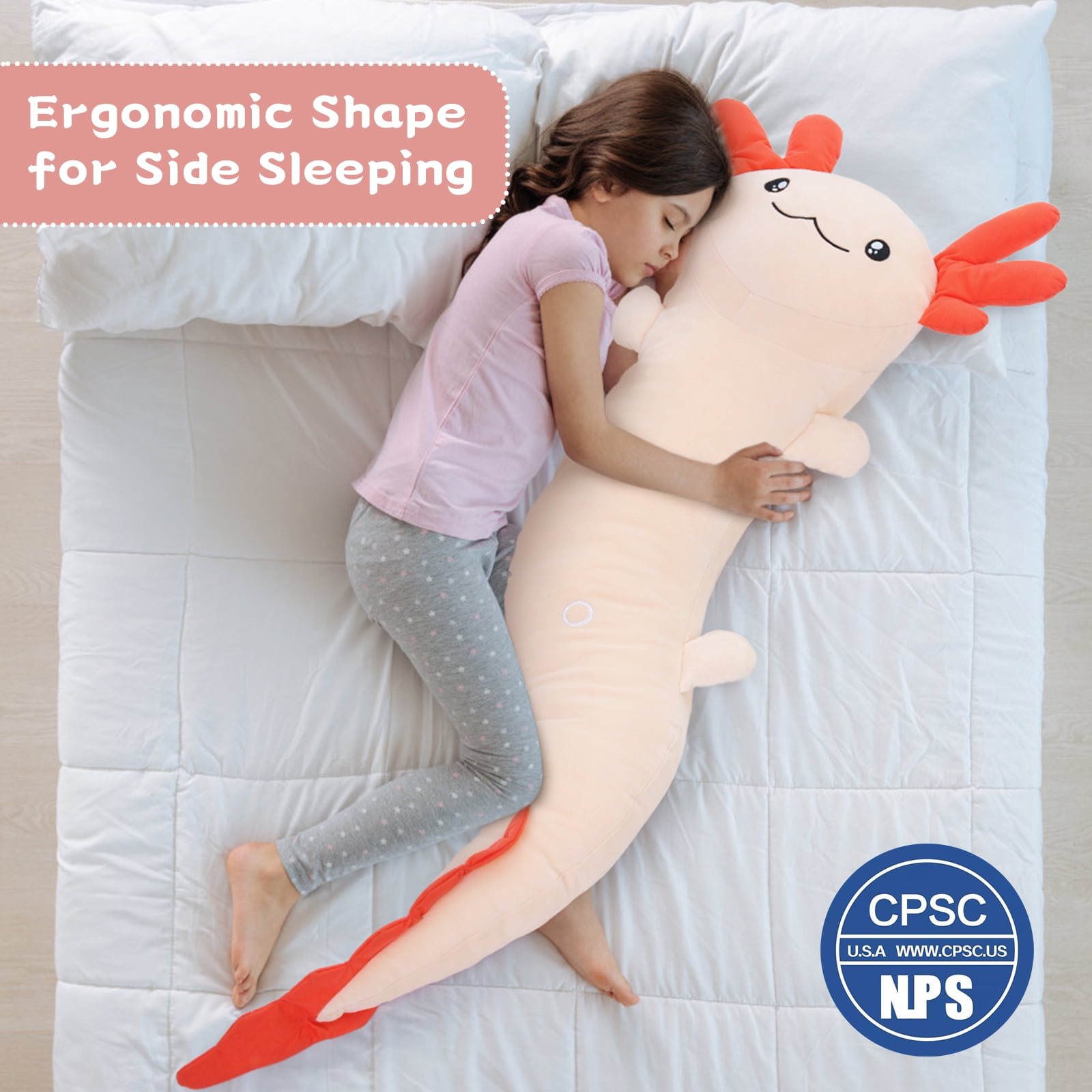 Phantasim Pink Axolotl Stuffed Animal for Easter Girls 48 inch Glow-in-Dark Plush Toy Body Pillow for Adults Kids , 4ft Large Stuffed Salamander Axolotl Lovers Gifts Christmas Valentines