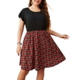 thumbnail image 1 of Vestido, Vestido de talla grande para mujer Vestido informal de cintura alta con empalme de manga co Meterk 3X-grande, 1 of 7