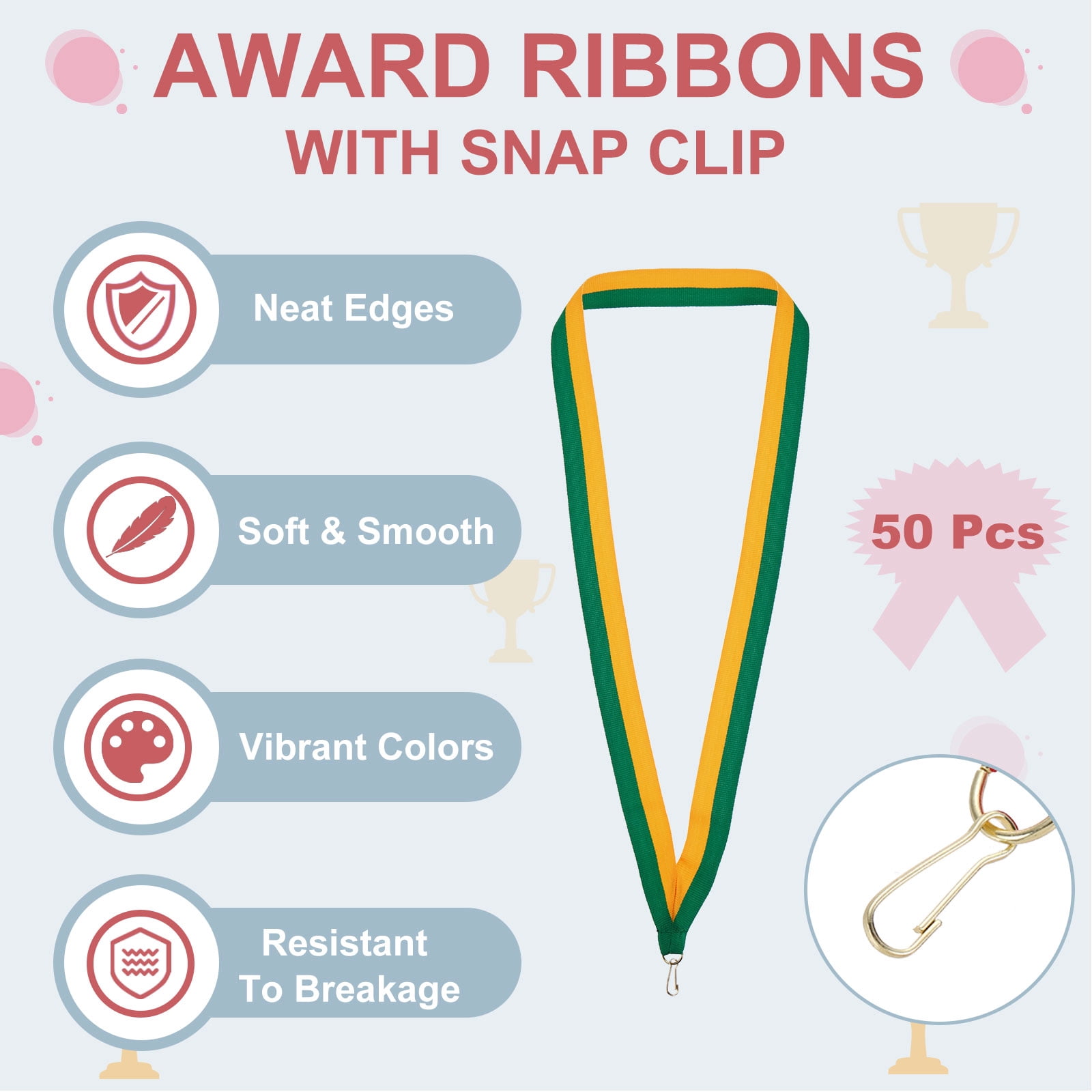 Uxcell 50Pcs Award Neck Ribbons with Snap Clip Medal Lanyards Green/Yellow