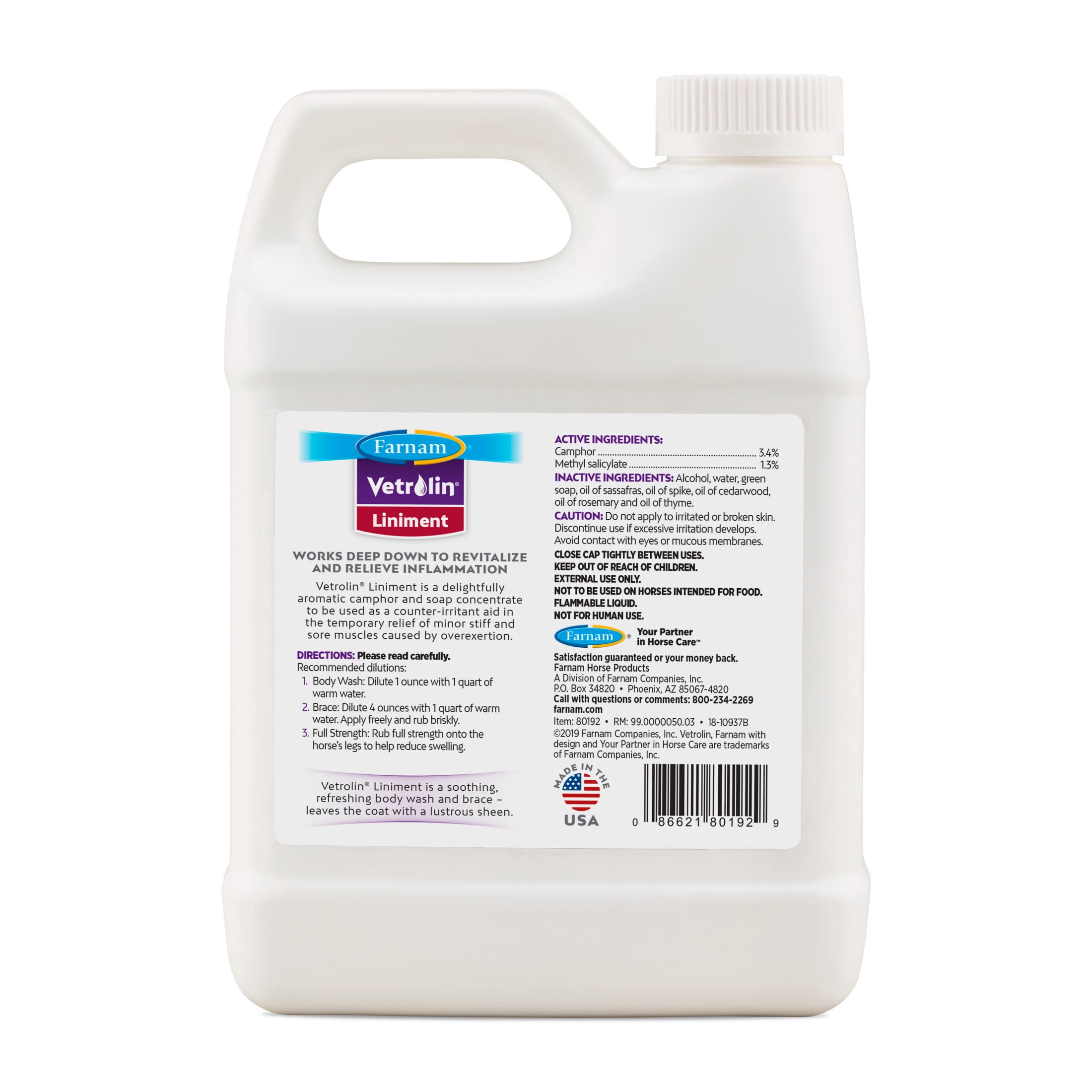 Farnam Vetrolin Horse Liniment for Muscle Soreness, Stiffness and Inflammation Relief on Horses, Helps Reduce Swelling 32 Fluid Ounces