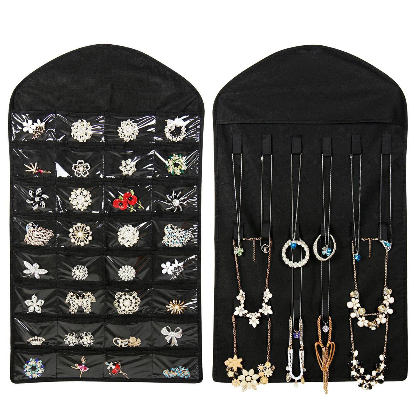 TSV Hanging Jewelry Organizer, Double Sided Holder Bag Closet Storage for Earrings Necklace ...
