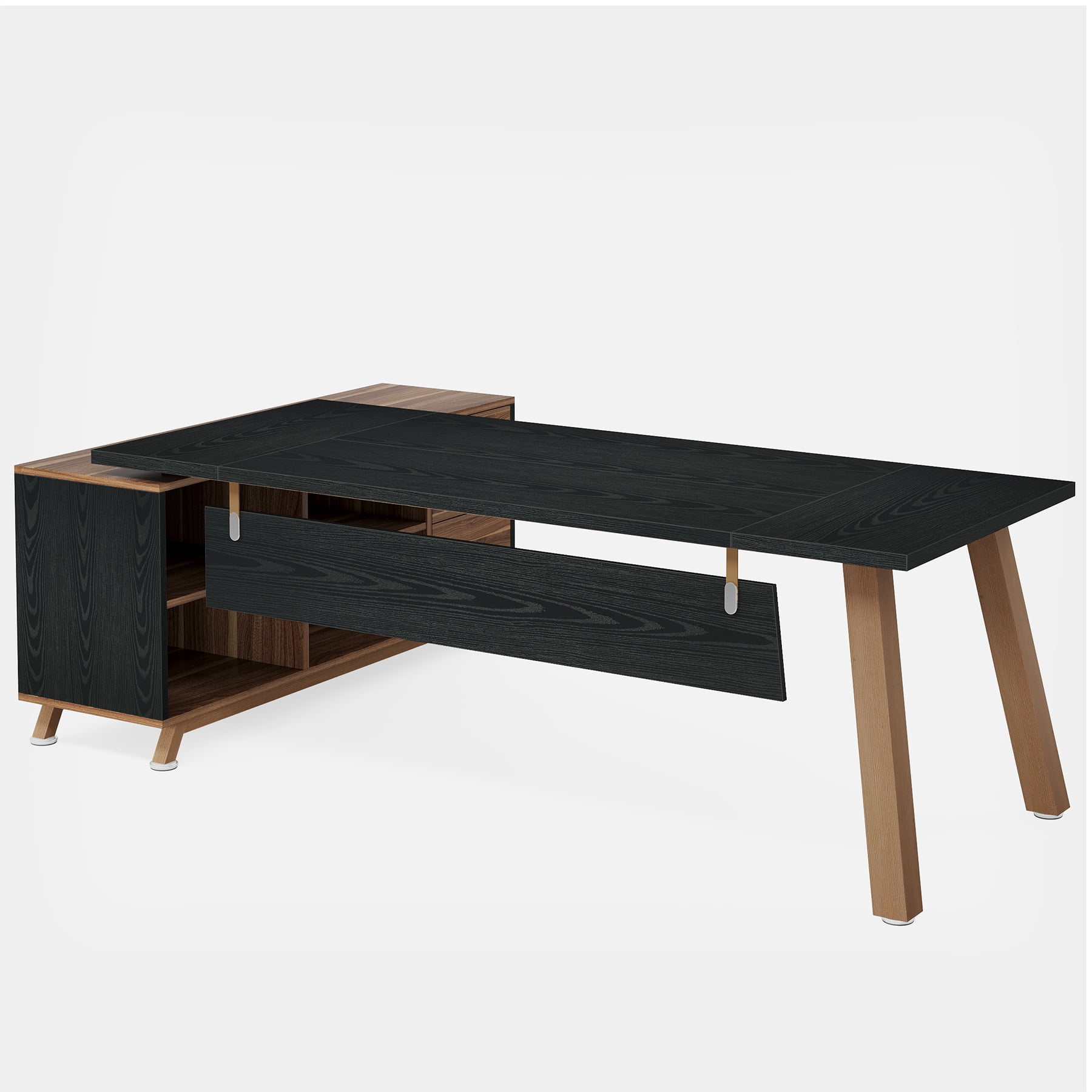 Fnova 78" L-Shaped Executive Desk with Drawers and Open Storage, Modern Large Corner Computer Desk Writing Desk for Home Office