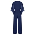 thumbnail image 4 of Lroveb Summer Jumpsuits for Women Wide Leg Pants Overalls Elegant Dressy Jumpsuit 3/4 Sleeve High Waist Holiday Party Belted Rompers Blue, 4 of 6