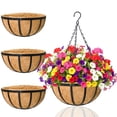 thumbnail image 1 of Macetas colgantes para plantas, paquete de 4 cestas de flores colgantes de metal de 16 pulgadas con forro de coco de alambre, 1 of 7