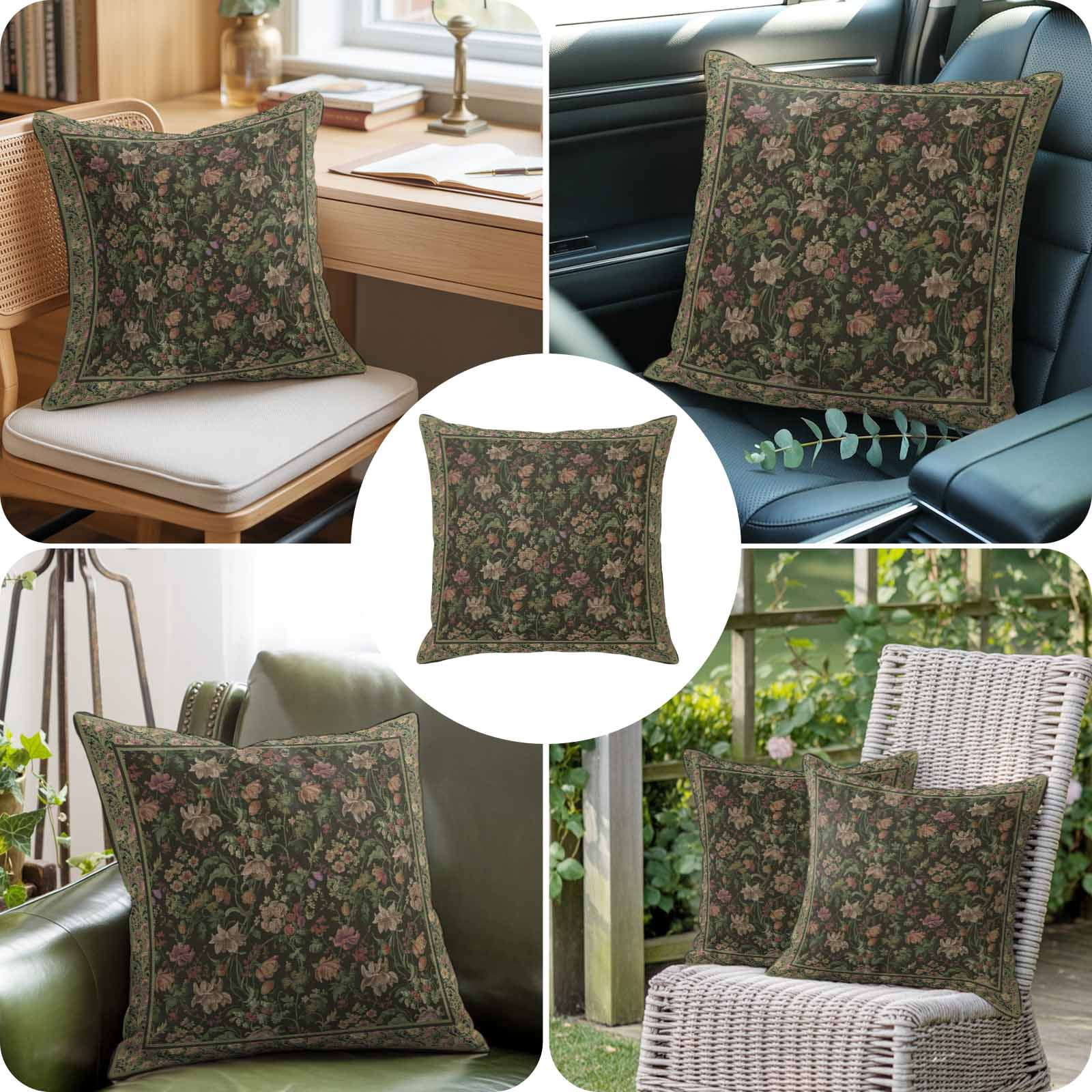 Throw Pillow Covers, Sage Green Floral Boho 26x26 Pillow Covers for Couch/Sofa/Bed, Ethnic Tribe Abstract Art Flower Decorative Square Linen Cushion Pillowcase for Home Decor