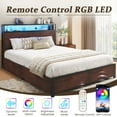 thumbnail image 2 of Fluest Queen Bed Frame with USB Port and LED Light, 2-Tier Storage Headboard, 4 Storage Drawers, Rustic Brown, 2 of 7