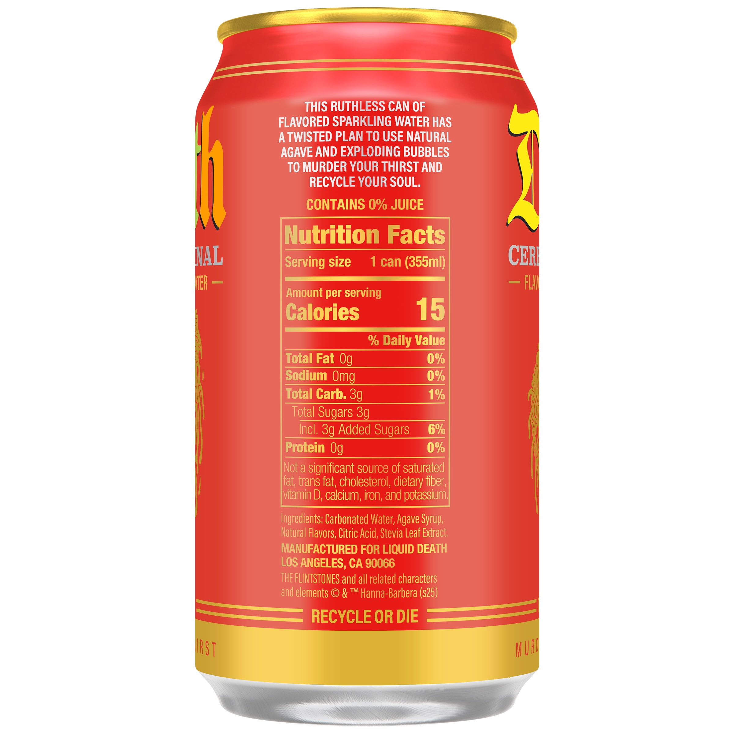 Liquid Death, Cereal Criminal, Fruitty Pebbles-Flavored Sparkling Water, 6-Pack (12oz Cans), Low Sugar, Huge Flavor & No Artificial Sweeteners