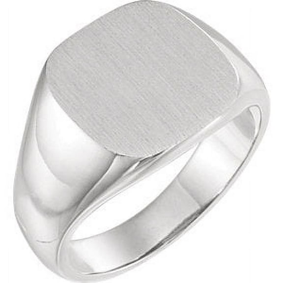 FB Jewels 14k White Gold 14mm Men's Signet Ring with Brush Top Finish