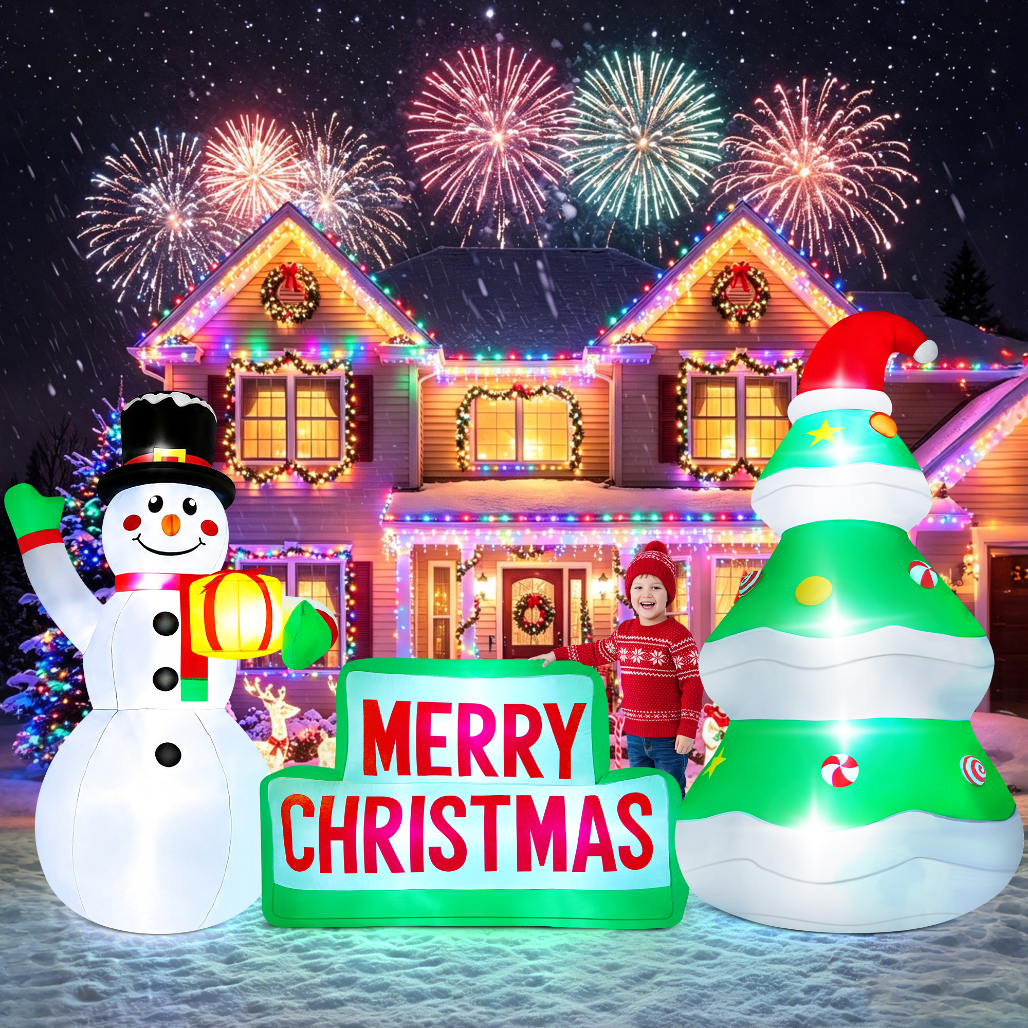 Yexmas 9ft Christmas Inflatable Snowman with Tree and LED photo 1