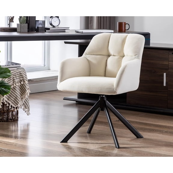 Comfy Desk Chair Modern Computer Task Chair no Wheels Swivel Accent Chair with Mid Back Arm Chair for Living Room/Bedroom/Home Office