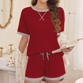 thumbnail image 4 of VISALY Pajama Short Sets Women 2 Piece Sets for Women Summer, Women's Comfortable Casual Home Wear Round Neck T-Shirt Shorts Pajamas Set, Cotton Pajamas Set Pijama Algodón Mujer, Red,XL, 4 of 6