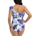 thumbnail image 6 of Yiaed Butterflies Print Women One Piece Swimsuits Tummy Control One Shoulder Bathing Suits Pattern Ruffle Swimwear-XX-Large, 6 of 8