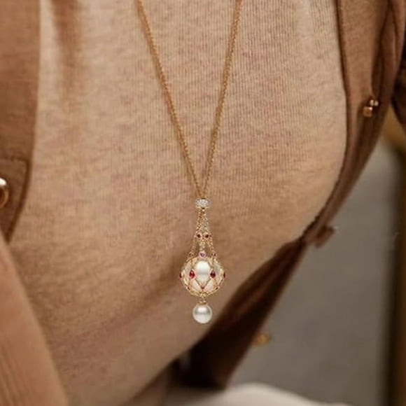 iTNHFP Custom Necklace for Women Pearl And Gem Pendants Natural Pearl Metal Woven Net Necklaces Adjustable Metal Woven Net Bracket Necklaces