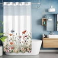 thumbnail image 6 of Floral Orange No Hooks Shower Curtain with Snap-in Liner Pink Flower Poppy Spring Plant Nature Rustic Shower Curtains for Bathroom, Waterproof, Easy Install, Washable 36"x78", 6 of 9