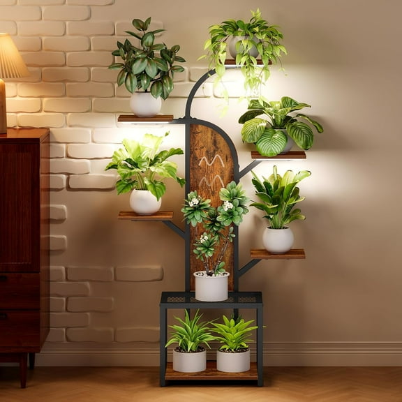 Plant Stand Indoor with Grow Lights, 7 Tiered Plant Shelf Indoor, 55.51"Corner Plant Stand Shelves for Indoor Plants Multiple, Metal Tall Plant Flower Holder, Tree-Shaped Plant Rack for Home, Patio