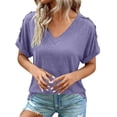 thumbnail image 2 of ClodeEU Women's V Neck Short Sleeve Button Top ,Solid Color Casual Loose Blouse Purple,Womens Plus XXL, 2 of 7
