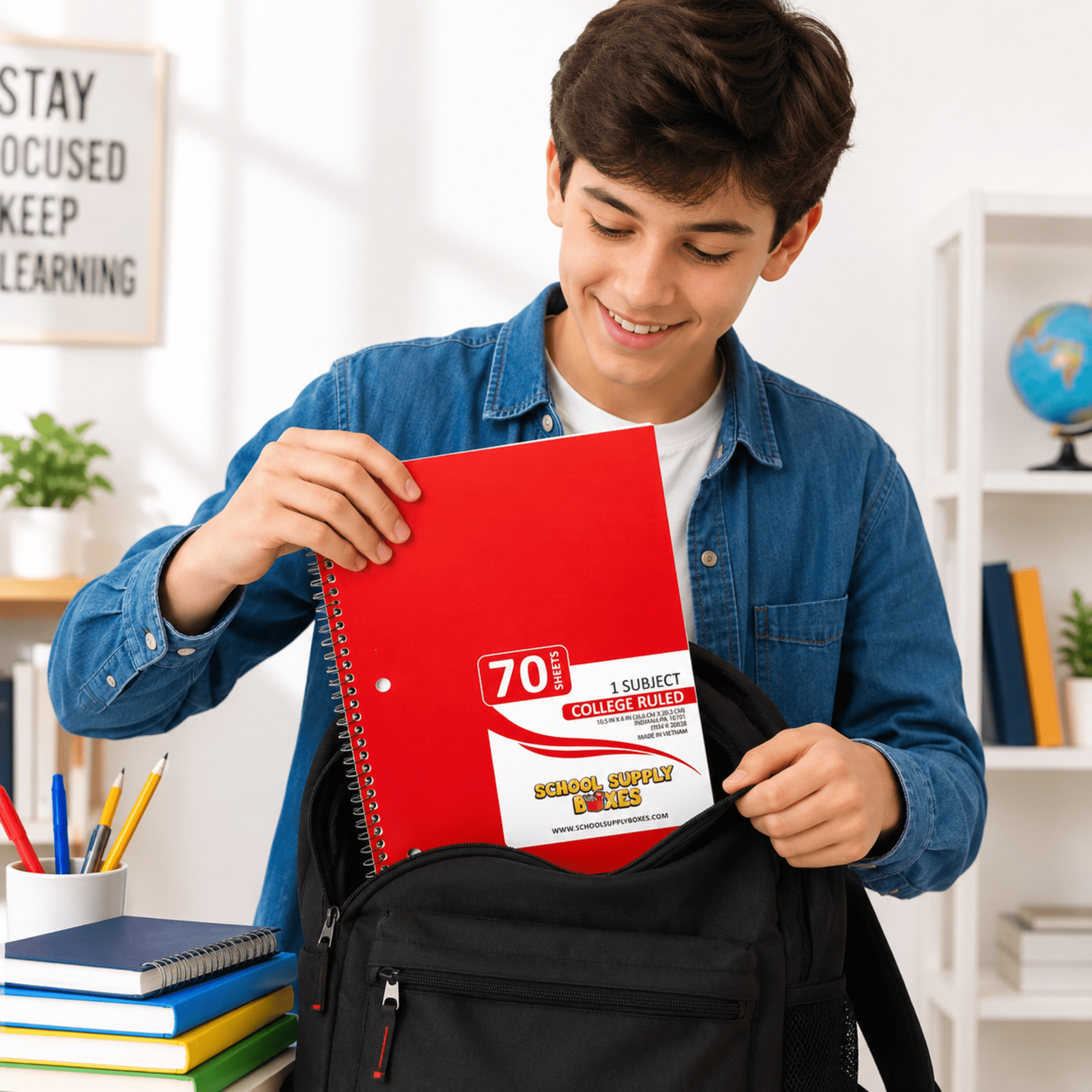 School Supply Boxes | (Red) College-Ruled 1 Subject Notebooks | 24 Pack | 10.5 IN x 8 IN (70 Sheets) Notebooks for School, Work & Office