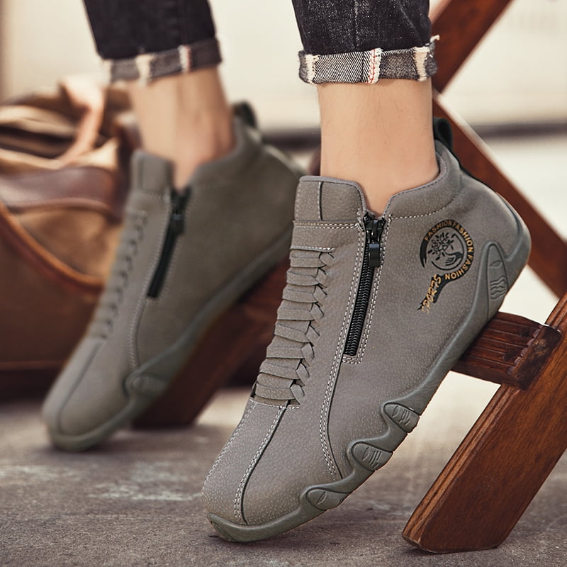 CORASUN Men's Waterproof Casual Shoes, Lightweight & Non-Slip, with Side Zipper, for Daily Wear, Hiking, Driving, High-Top Fashion Sneakers