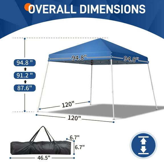 BuySphere 8X8'/10X10' ft Pop Up Canopy Tent, Outdoor Tent Canopy Foldable Portable Canopies for Camping, Patio, Easy Up Gazebo Canopy with Carry Bag Slant Legs,White-8'x 8'