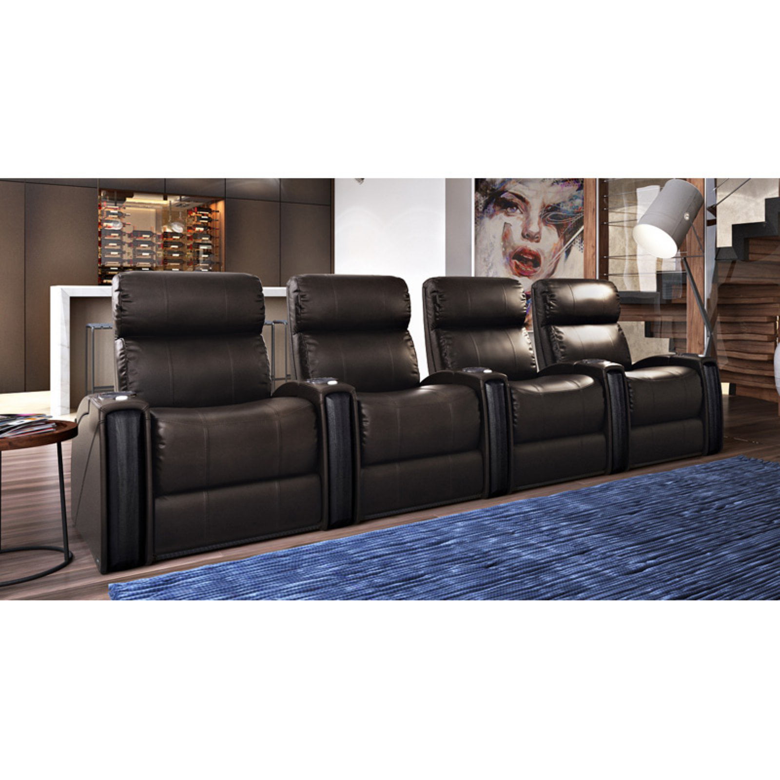 Storage Arms Brown Top Grain Leather Lights Row 4 Chairs Octane Seating Nitro XL750 Home Theater Room Furniture Power Recline