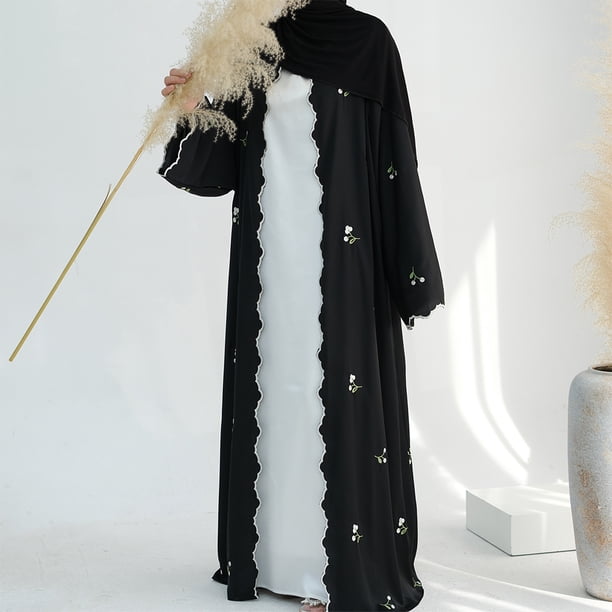 Burka musulmana suelta con abertura frontal y ondas para mujer Burka turco modesto (Negro L)