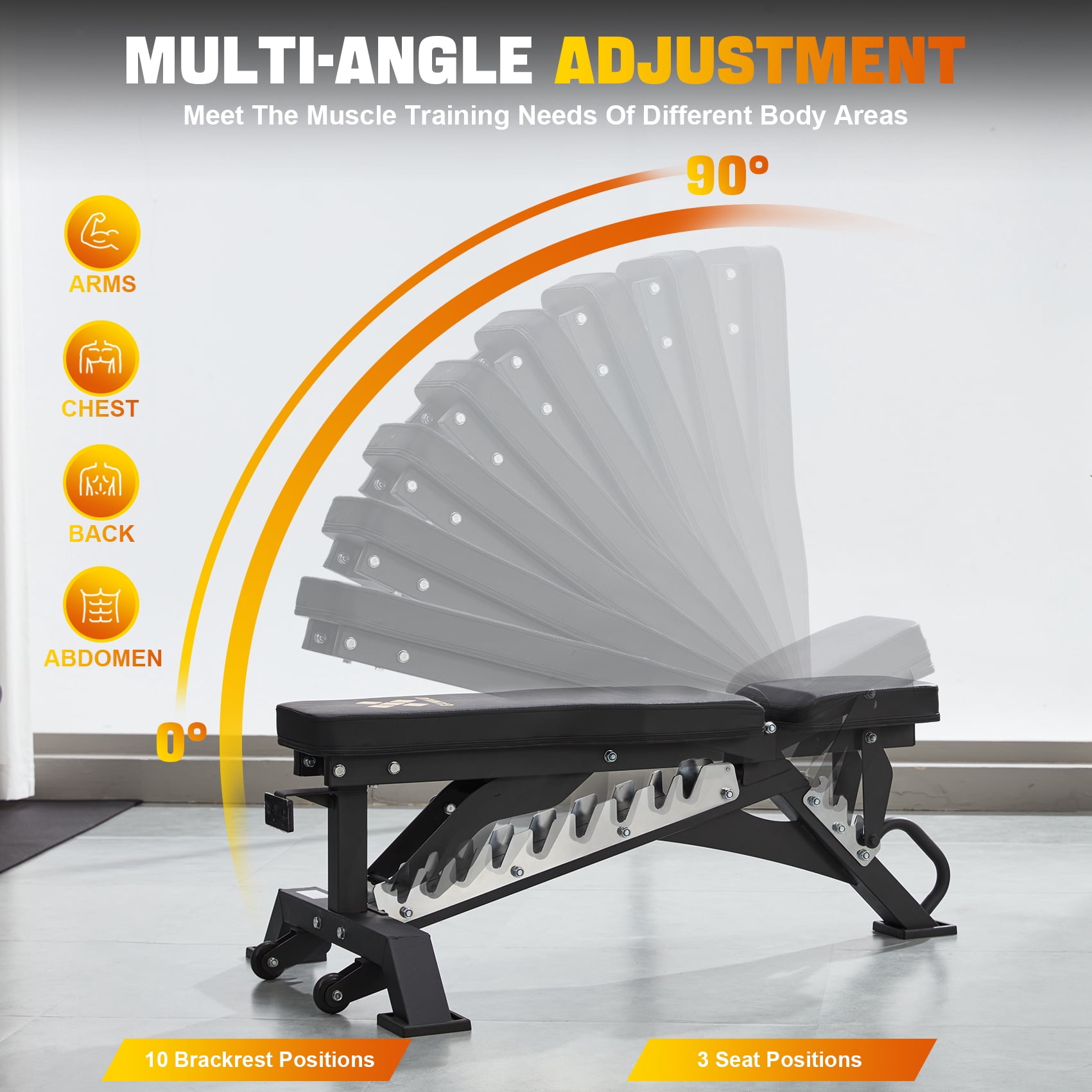 GXMMAT Adjustable Weight Bench, Heavy Duty Workout Bench for Body Strength Training and Garage Gym, Home Gym Exercise Equipment with Wheels, Quick Installation, Can Be Stored Upright