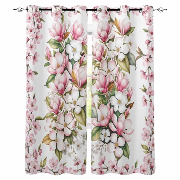 Spring Floral Black Out Curtains 72 Inch Long, Light Blocking Drapes with Black Liner, Retro Pink Orchid Flowers Leaves Botanical Thermal Blackout Curtains for Bedroom Living Room 52"x72" 2 Panels