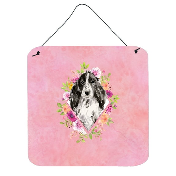 Black Parti Cocker Spaniel Pink Flowers Wall or Door Hanging Prints