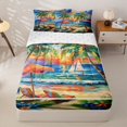 thumbnail image 3 of Homewish Coastal Flowers Palm Tree Zipper Twin Comforter Sets with Fitted Sheet and 2 Pillowcases for Teens,Boys Girls Ocean Beach Sunset Zipper Bedding Set,4-Piece, 3 of 6