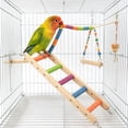 thumbnail image 1 of Wood Bird Ladder for Parrots and Small Birds, Natural Wood Climbing Ramp with Rope Steps and Hanging Toys, Cage Accessories for Exercise, Play and Chewing, 1 of 6