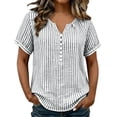 thumbnail image 5 of hoksml Women's Striped Blouse, V Neck Henley Short Sleeve Shirt, Casual Loose Fit Daily Office Wear Top, 5 of 9