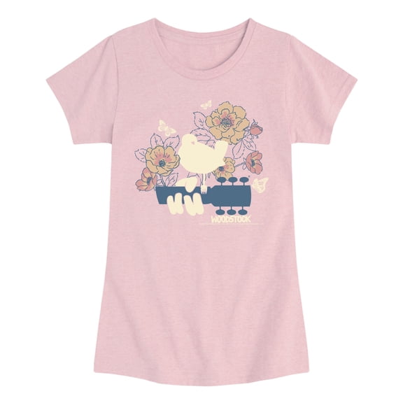 Woodstock - Botanical Guitar Girls' Fitted Short Sleeve Graphic T-Shirt