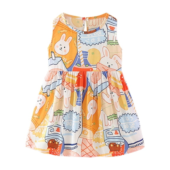 Odeerbi Girls Dress Baby Girls Clothes Summer Toddler Sleeveless Dress Graphic Print Children's Clothing Multicolor
