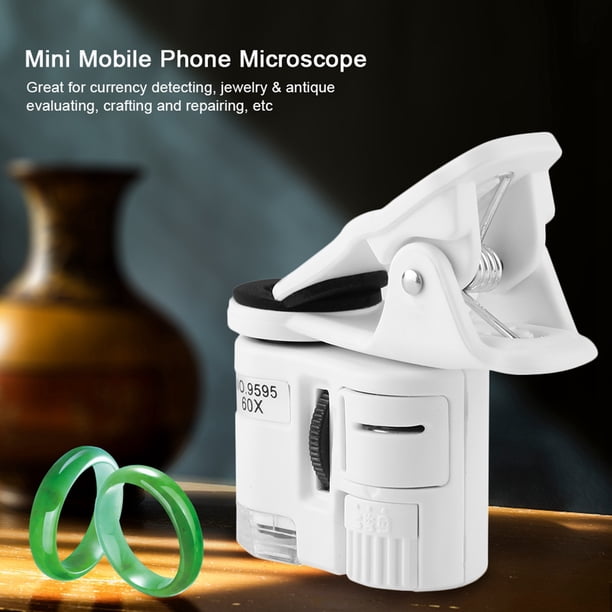 9595W 60X LUPA LED LUZ UV MINI TELEFONO MÓVIL Clip Microscopio Teléfono Celular Lupa Microscopios Digitales lo que se considera Obendrá Obdendrá 1 Mini Micric