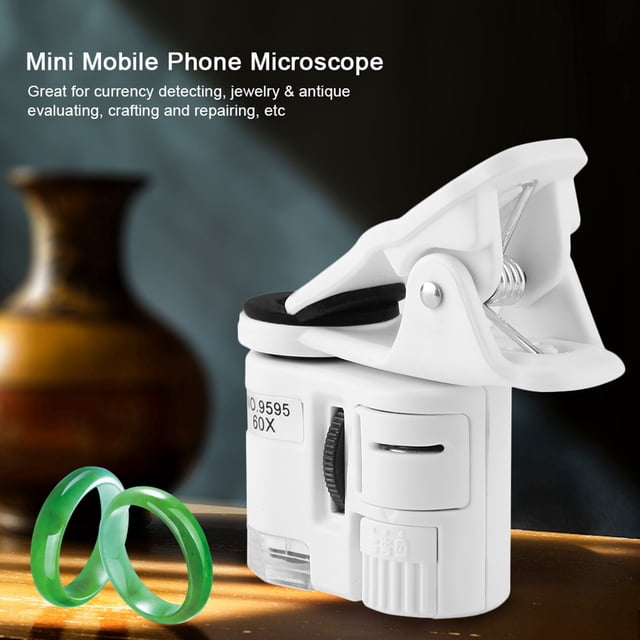 Microscopio de Bolsillo, Luz UV Mini Clip para Teléfono Móvil Niños Portátiles Con Microscopio de Luz LED 9595W 60X LUPA LED
