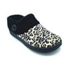 Clarks Suede Leather Knitted Collar Clog Plush Faux Fur Lining Slippers Tan/Black Leopard (7, Tan/Black Leopard)