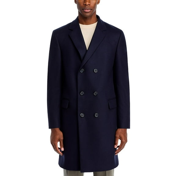 The Men's Store Mens Regular fit Overcoat Coat 44 L Blue Solid Wool