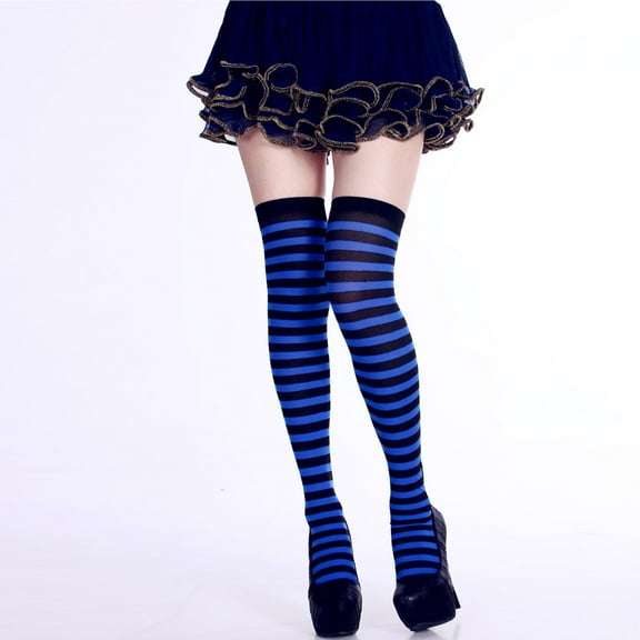 DHFJKG Thigh High Socks For Women Striped Over Knee Thin Tights Fancy Dress Party Wear Soft Stockings
