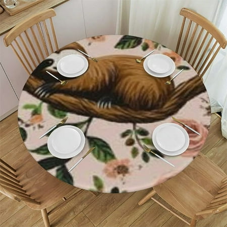 

Patifu Sloth Flowers Leaves Round Tablecloth Stain-Resistant Washable for Indoor Outdoor Restaurants Weddings Parties 100% Polyester Waterproof Table Cover 54 -58