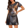 thumbnail image 1 of Disketp Wide Eyed Cartoon Cats para Camisón Corto de Manga Corta para Mujeres, Camisón Cómodo con Escote Redondo, Bonito y Confortable, 1 of 6
