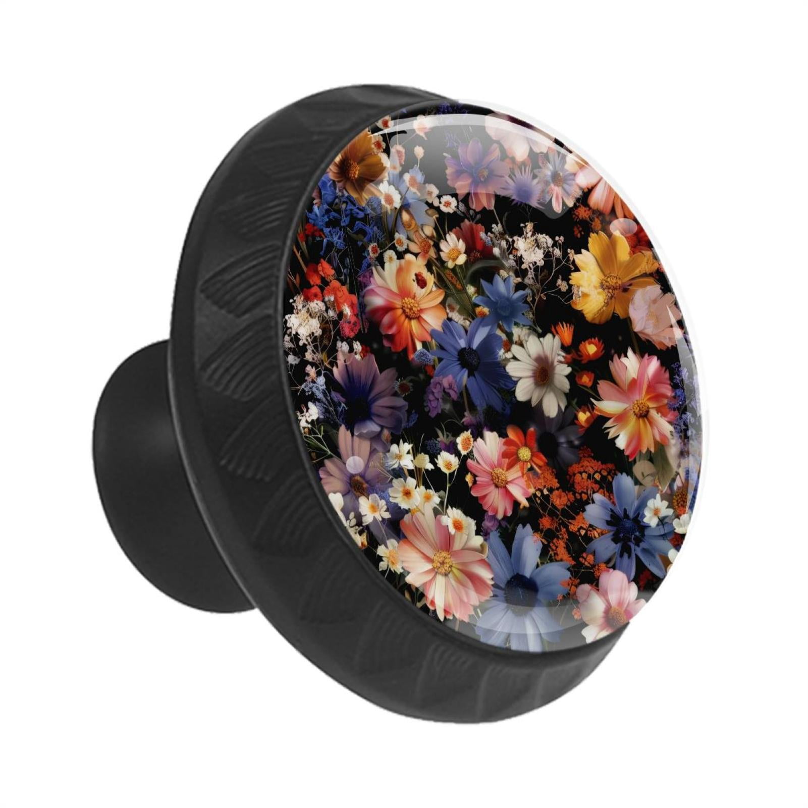 12 Pack Cupboard Knobs Crystal Clear Glass Cabinet Pulls, Round Knobs With Screws, Dresser Drawers Wardrobe Furniture Knobs Aesthetic Floral Seamless Pattern