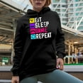 thumbnail image 2 of Eat, Sleep, Game, Repeat, Black Hooded Sweatshirt or Hoodie, Medium, 2 of 5