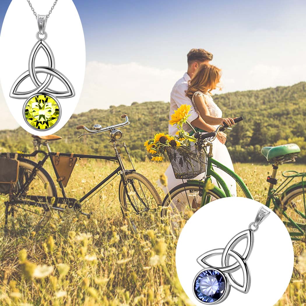 925 Sterling Silver Celtic Knot Necklace for Women June Birthstone Tanzanite Gemstone Trinity Triquetra Irish Pendant Jewelry Birthday Gift Hipunk